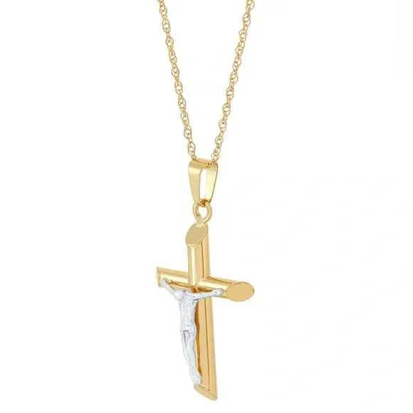 NWT Crucifix Cross 18" Pendant Necklace in 14k Two-Tone Gold - Picture 3 of 10